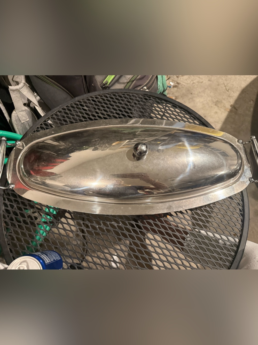 Vintage Stainless Steel Covered Serving Dish with Handles